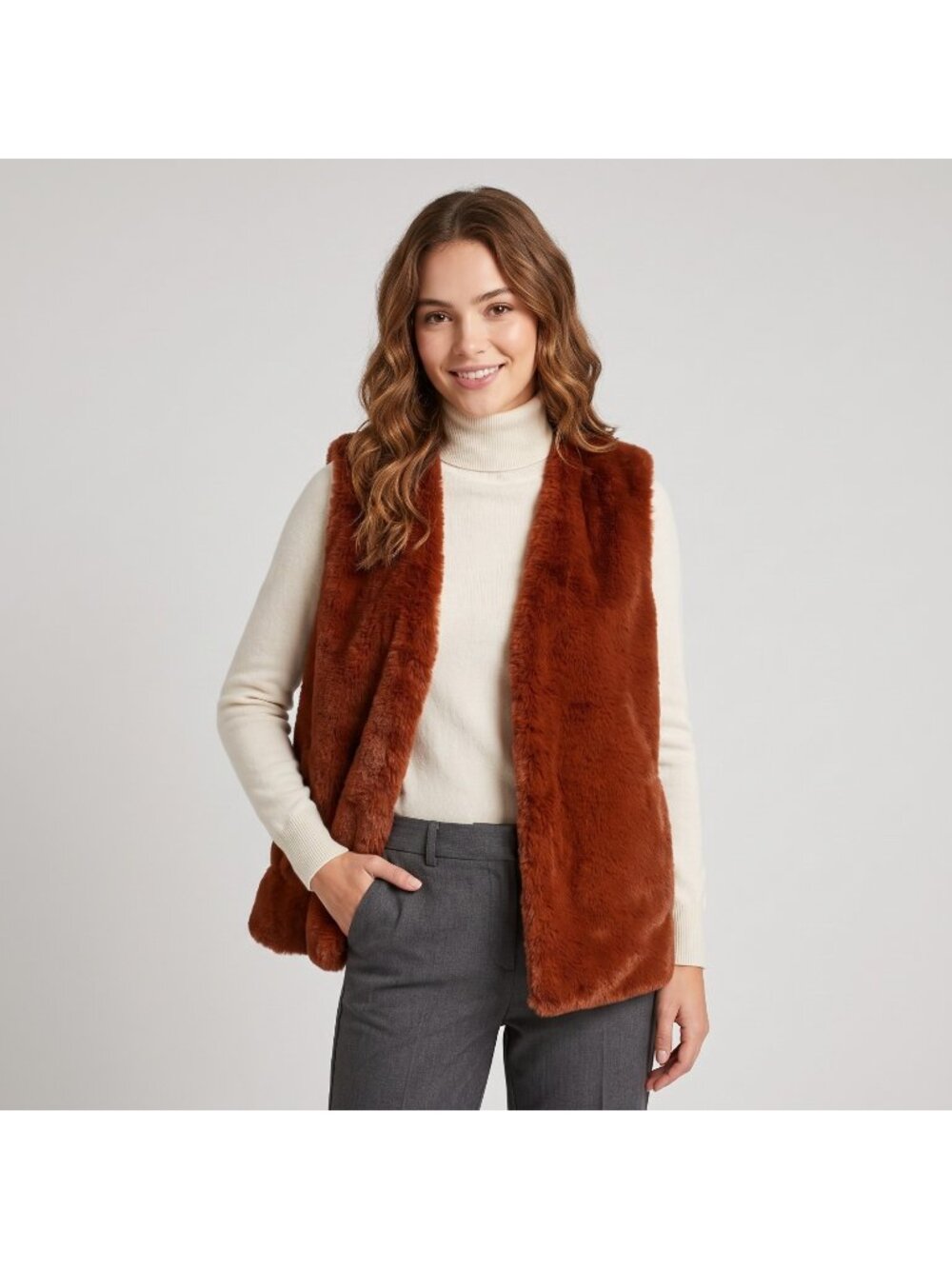 Stella & Dot Women's Faux Fur Vest in Rust Color and size Medium NWT MSRP $99